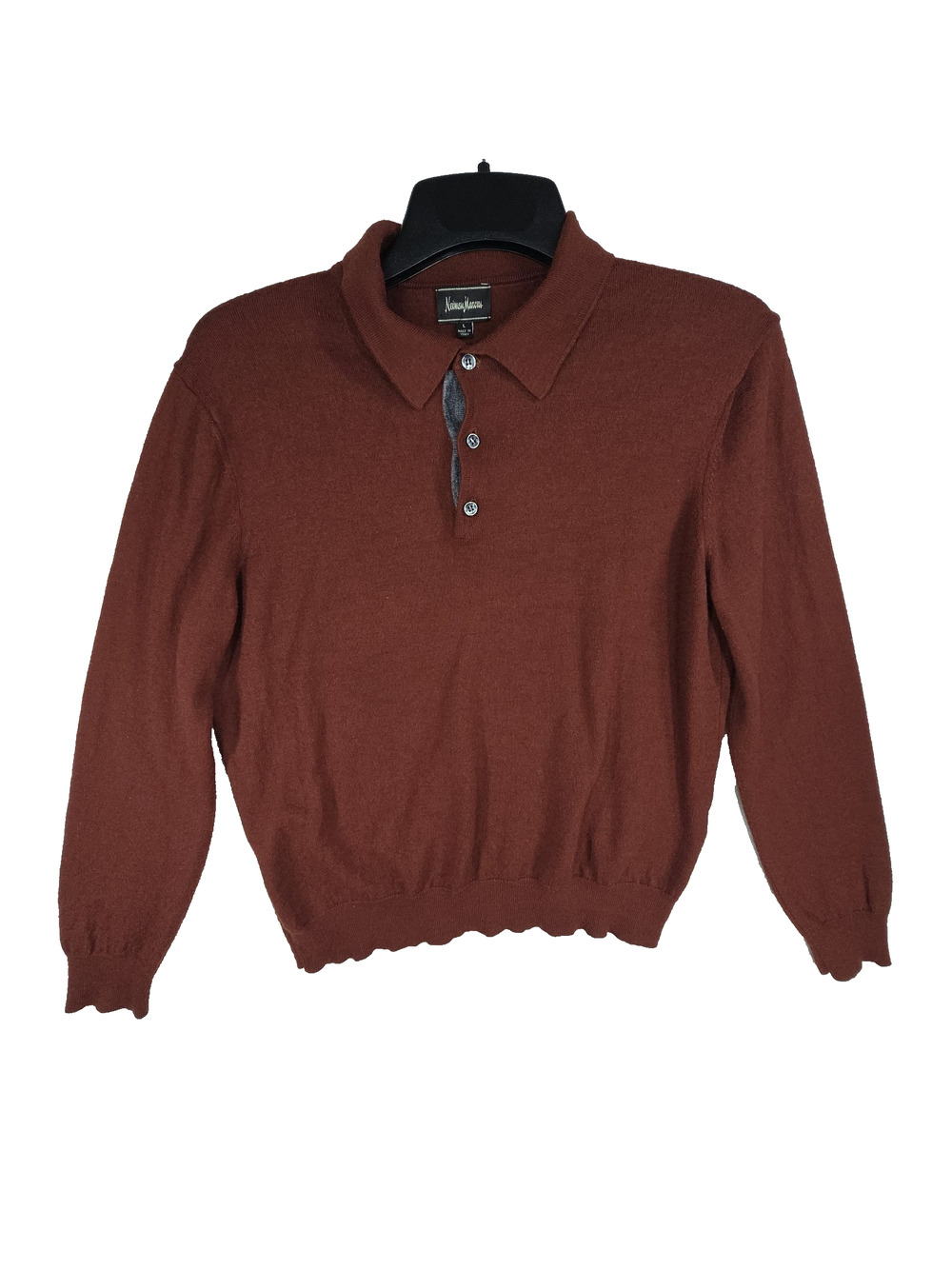 Vtg Neiman Marcus Shirt Shacket Sweater Mens Large Red Merino Wool Preppy Cold